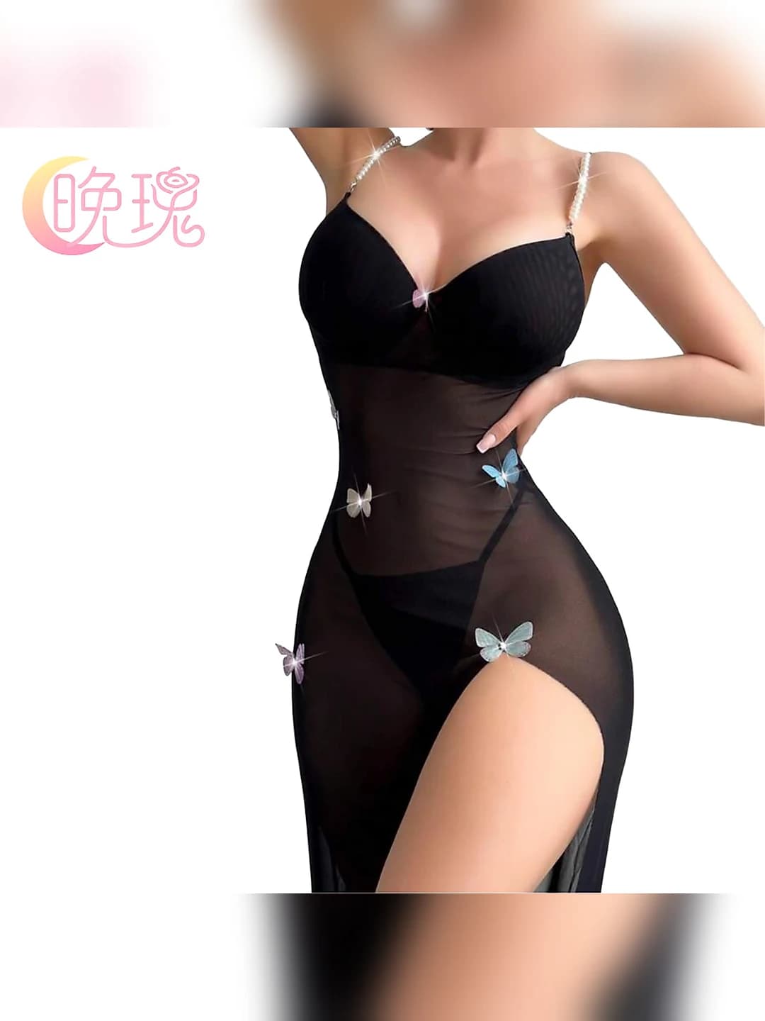 Women's thin, sleeveless, lace, open back, high slit, light blue, all-season, casual and erotic, 80%-90% polyester, sheer erotic strap bodysuit lingerie