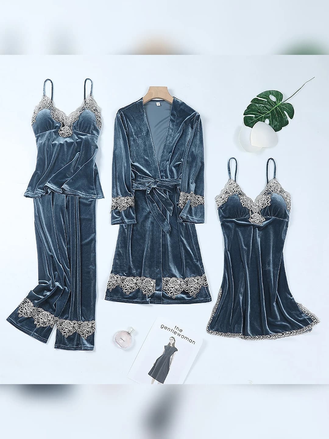 Light grey, 4-piece set, lace