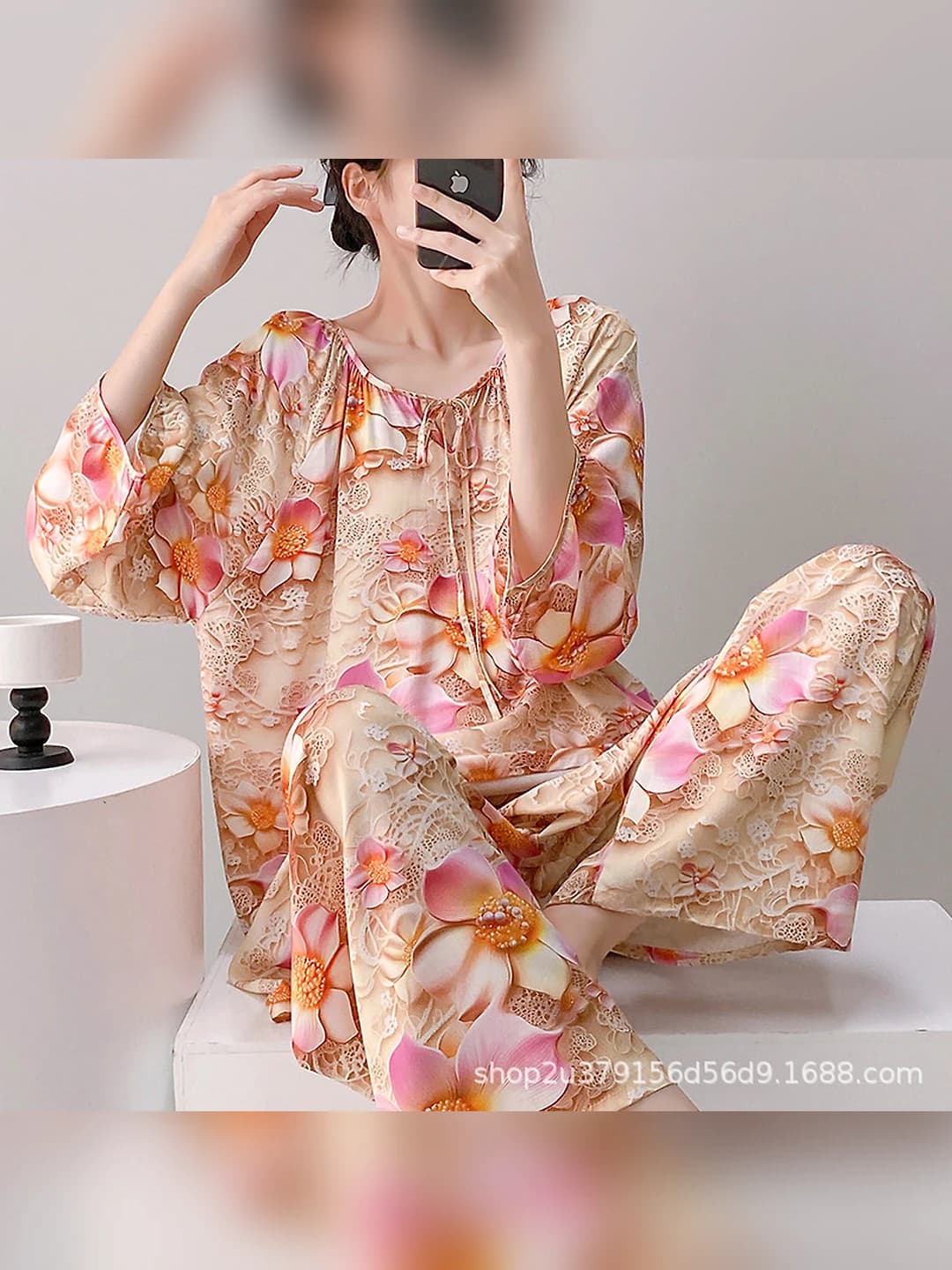 Women's summer long sleeve thin plus size viscose pajama set (2026)