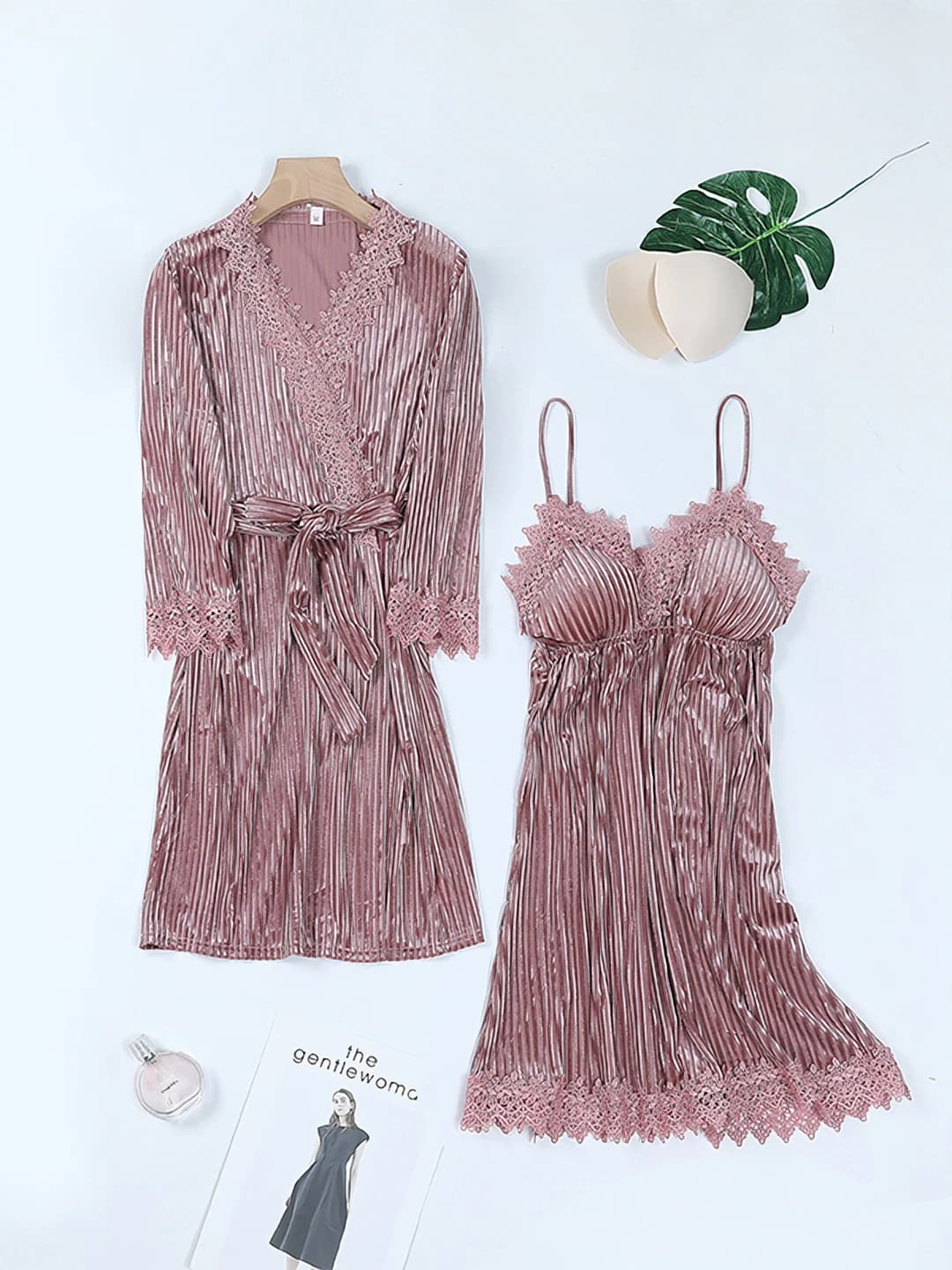 2-piece set - brick pink, striped