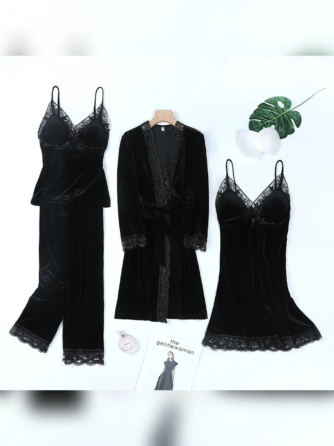 Gold velvet 4pc set - Black classic