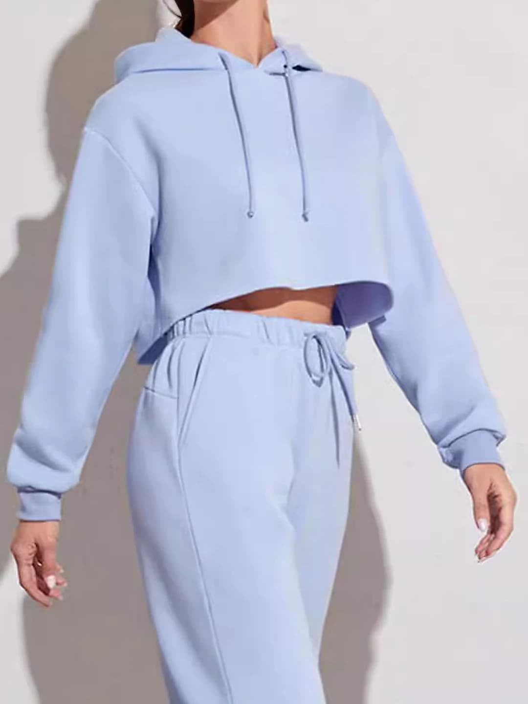 Women's 2026 autumn-winter cropped hoodie, loose fit, long sleeve, solid colour, thick fabric