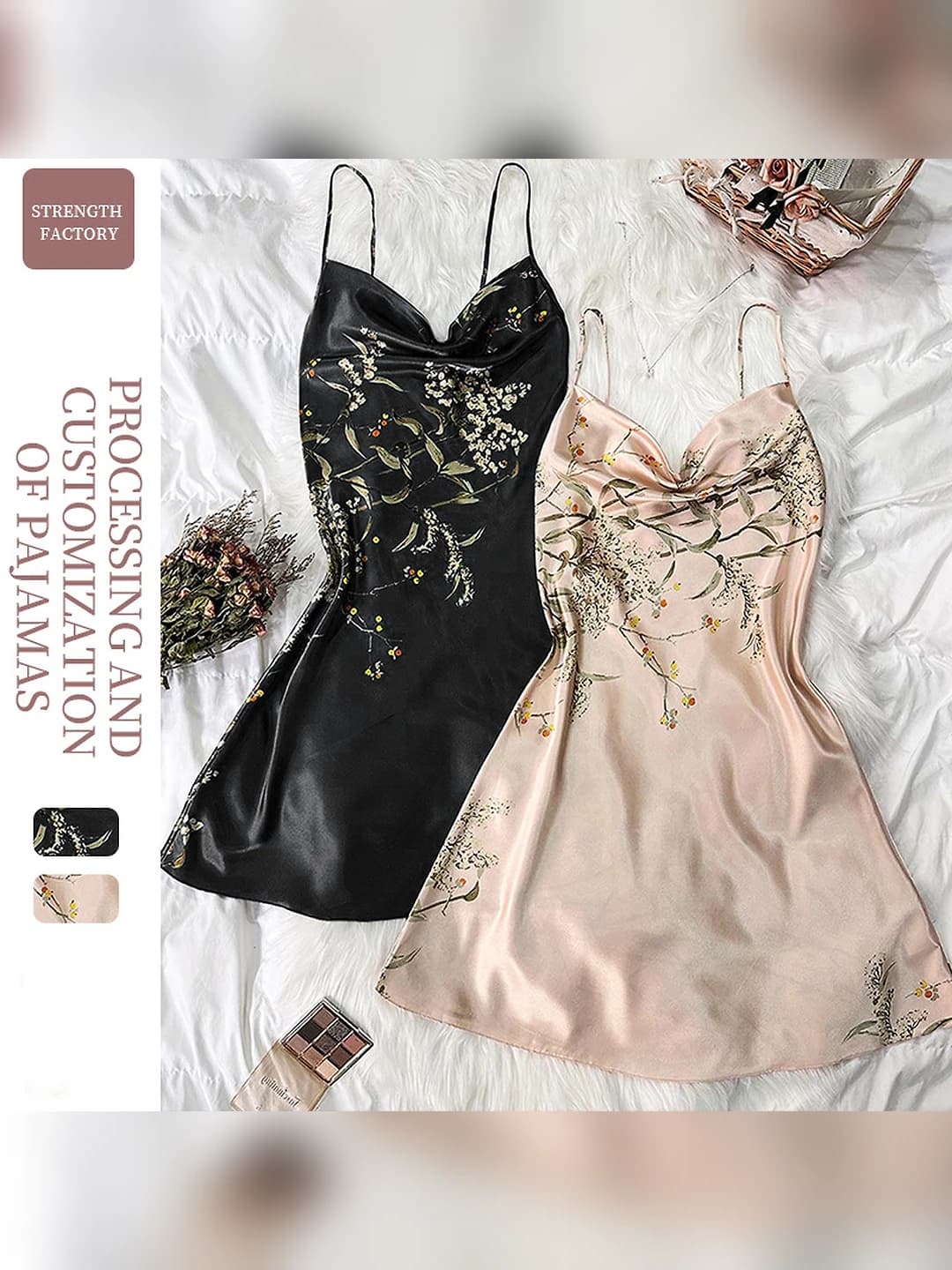 Ayollar uchun satin tungi kiyim, kalta, yengsiz, yupqa, havo o'tkazuvchan, 100% poliester