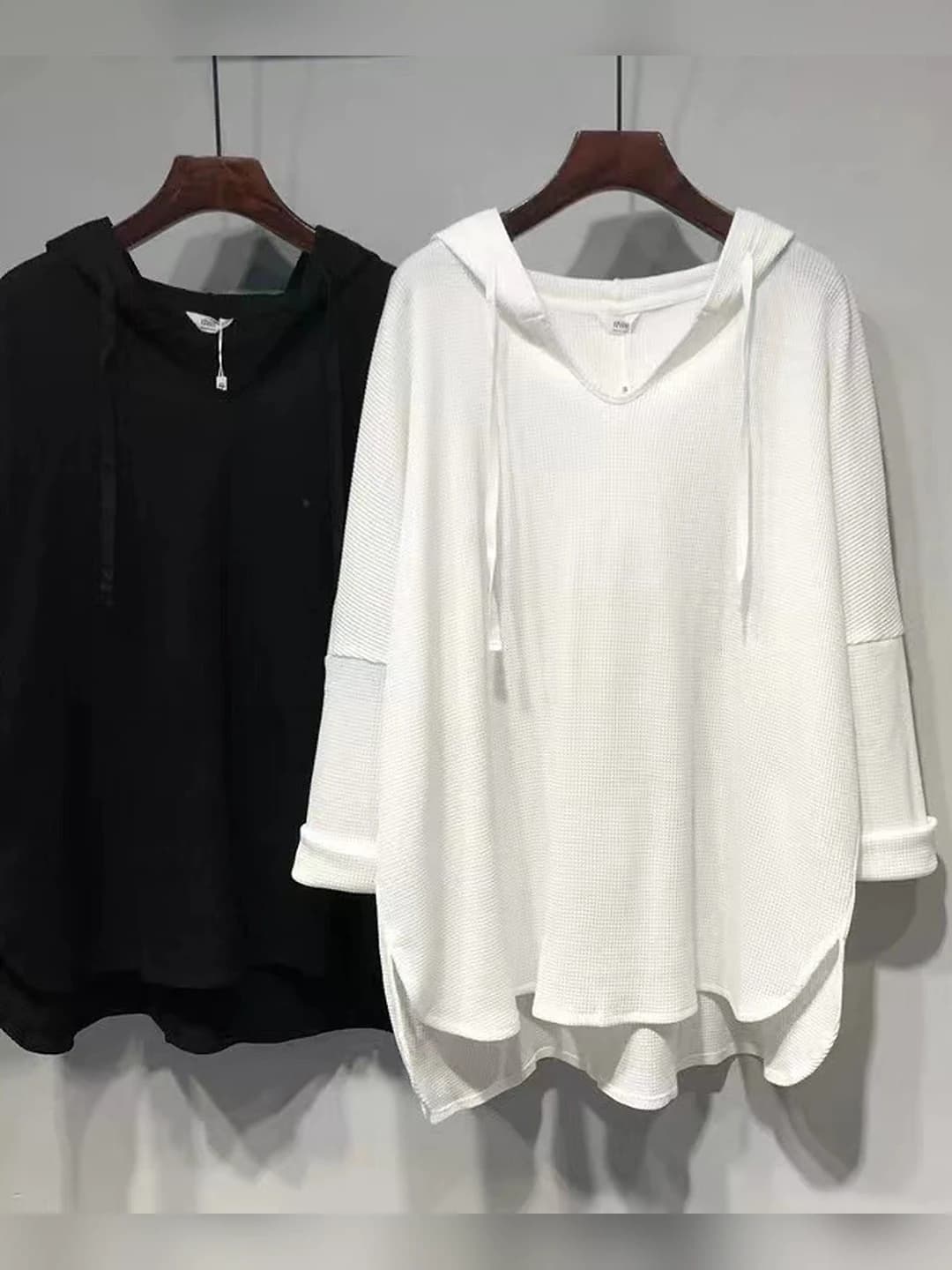Women's plus size (300 jin) V-neck, long sleeve, loose fit, mid-length, solid colour, slimming, spring-autumn hoodie