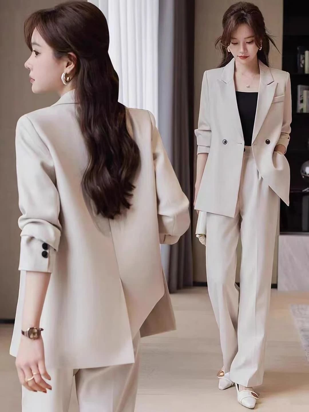 Women's suit set with trousers, blazer and trousers, autumn-winter, long sleeve, casual and business style