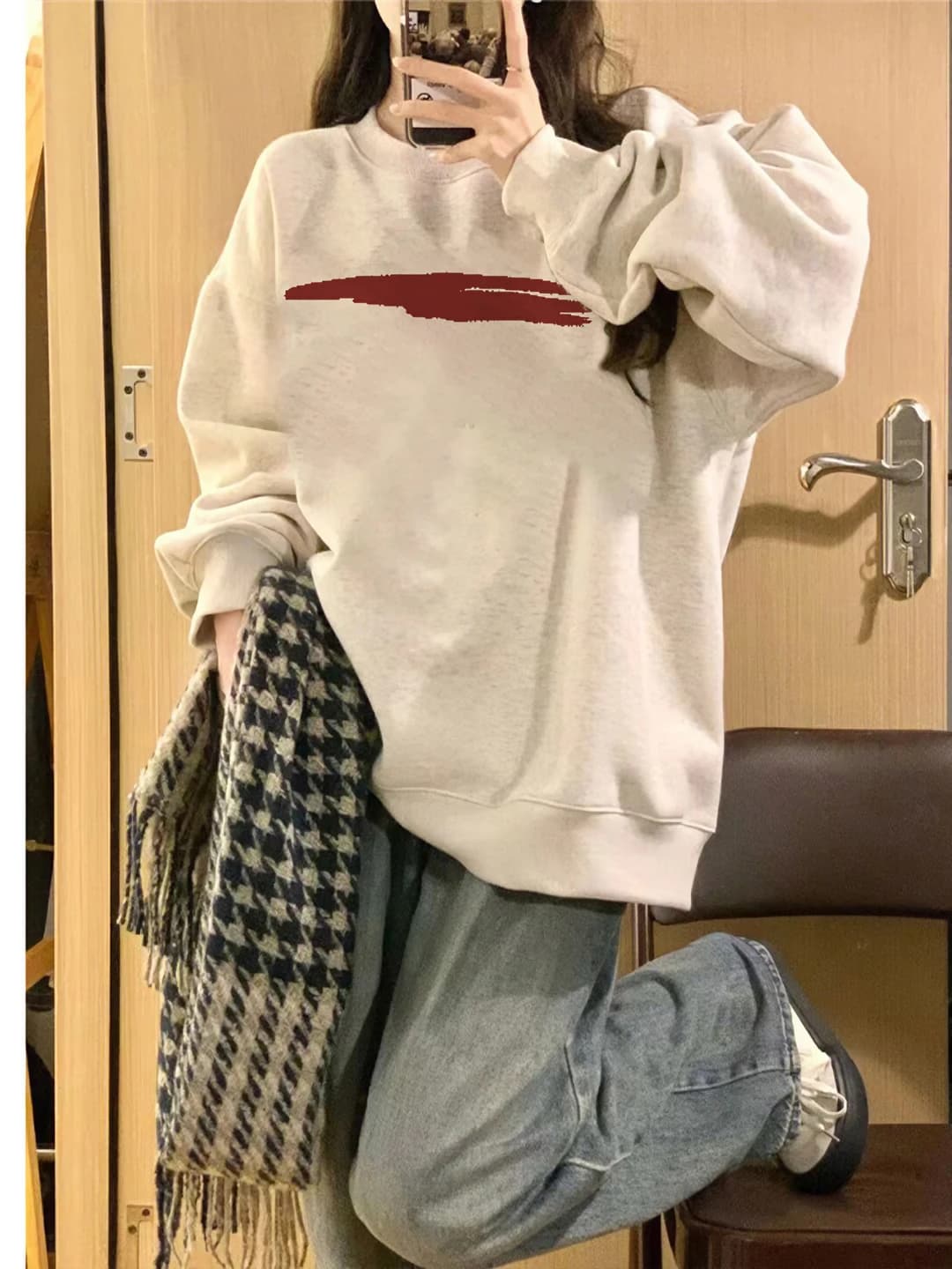 Women's 2026 spring-autumn loose fit thin crew neck long sleeve sweatshirt