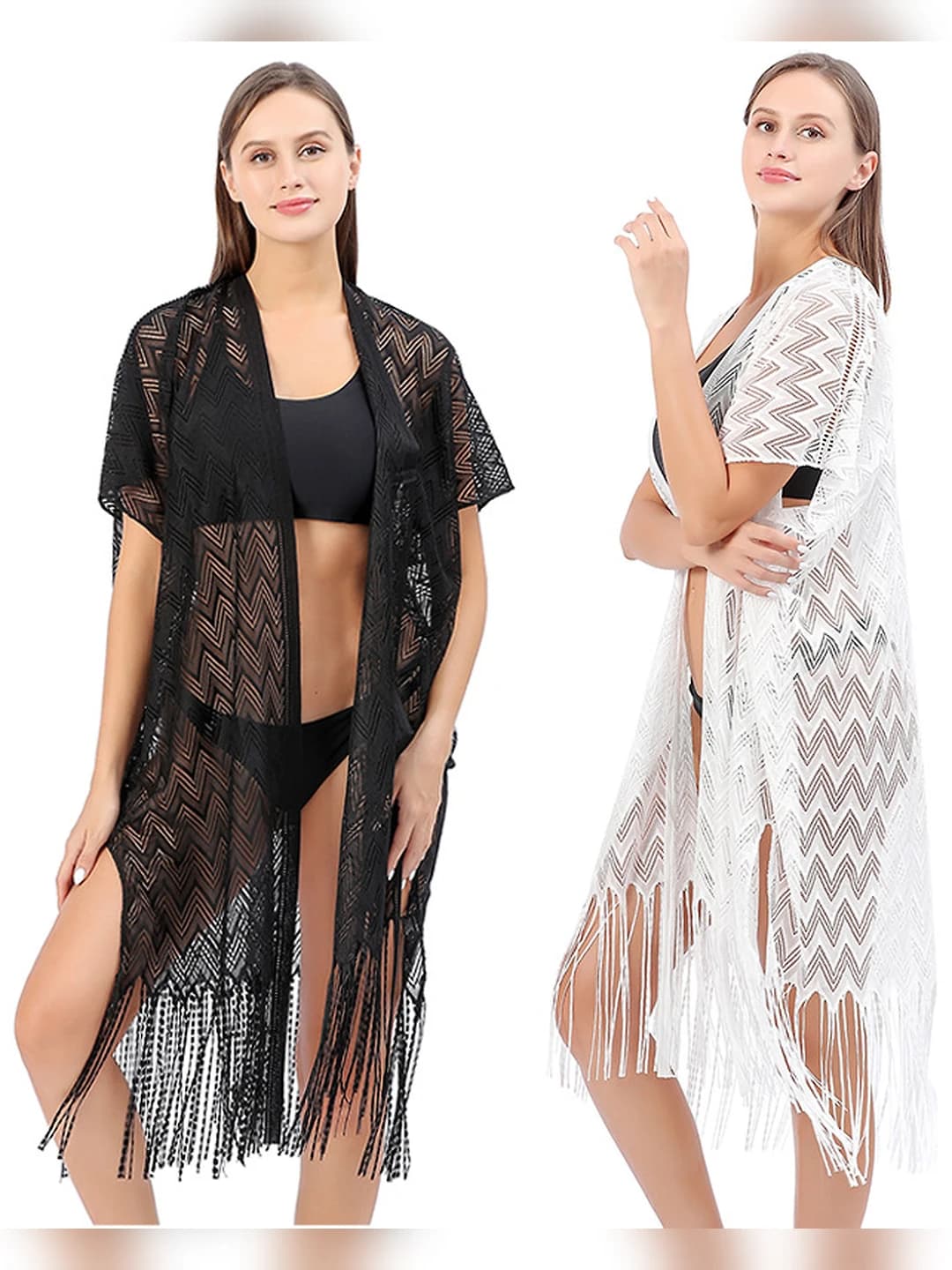 Women's lace beach tunic, plus size, sun-protective, wavy lace bikini cover-up