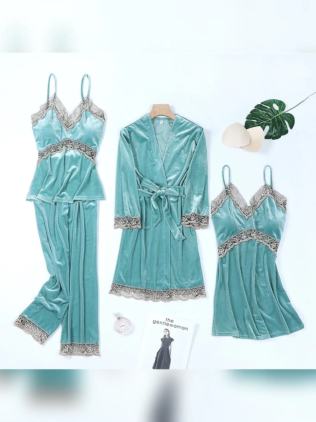 Gold velvet 4pc set - Lake blue cutout
