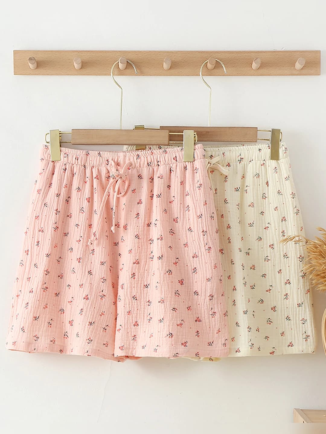 Women's pure cotton summer floral shorts, thin breathable fabric, home and outdoor pyjamas