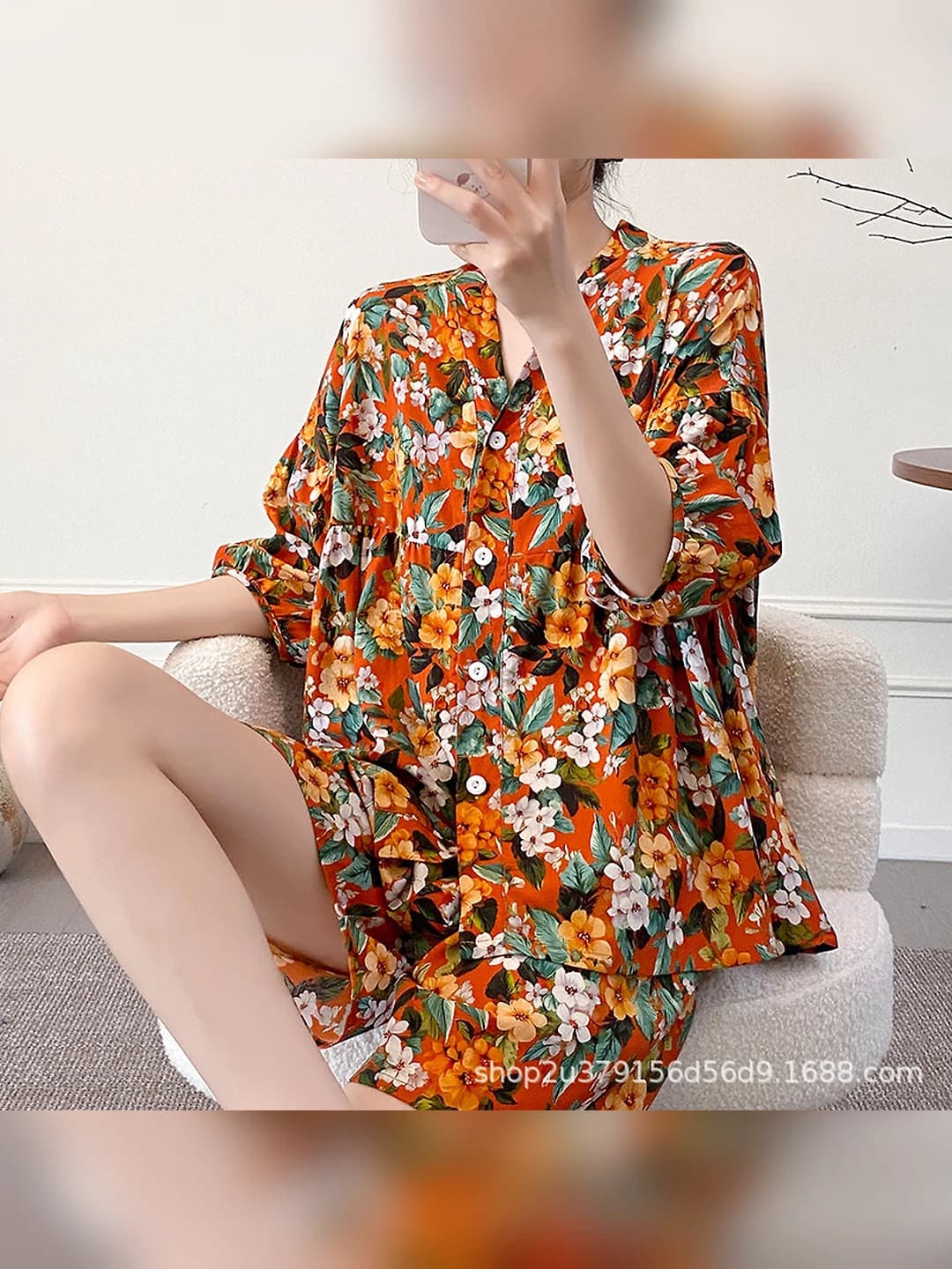 Women's summer pajama set, thin viscose, short sleeve, V-neck, shorts, plus size