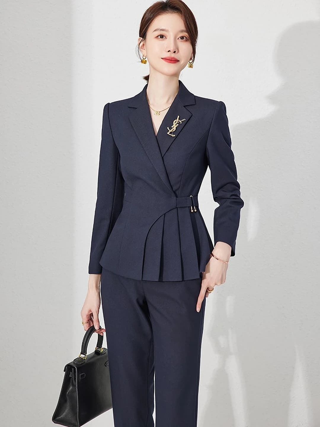 Women's blazer and trousers set autumn-winter, polyester fabric, long sleeve, professional workwear