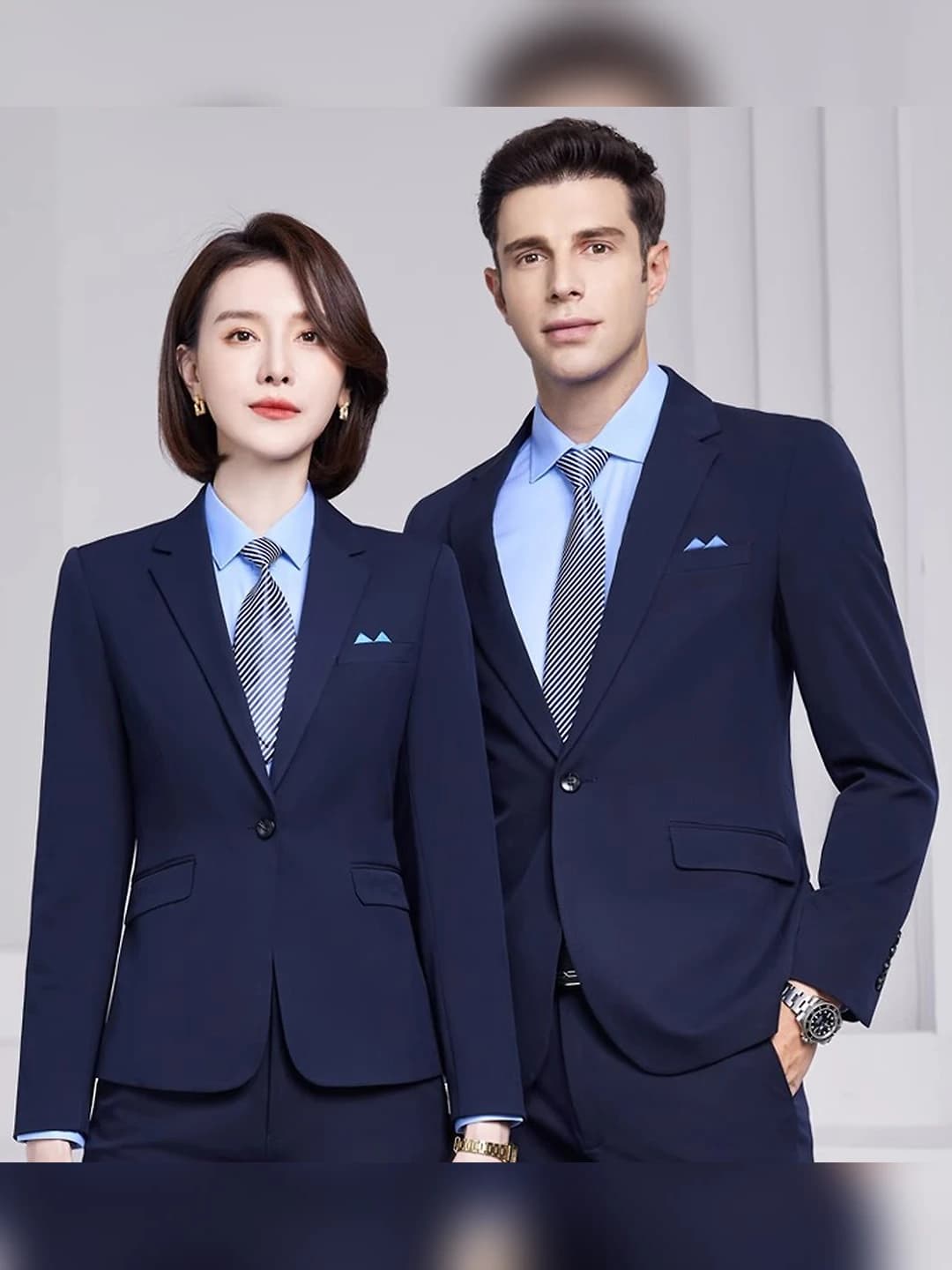 Women's autumn-winter stretch blazer and trousers set, long sleeve, polyester