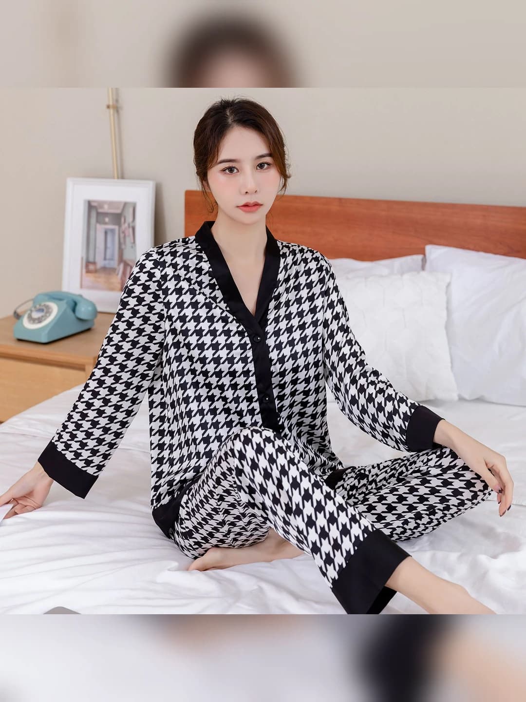 Black & white plaid double long