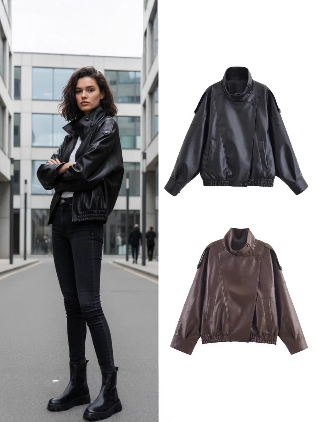 Women's winter retro street jacket, stand collar, long sleeve, zip, solid colour, polyester