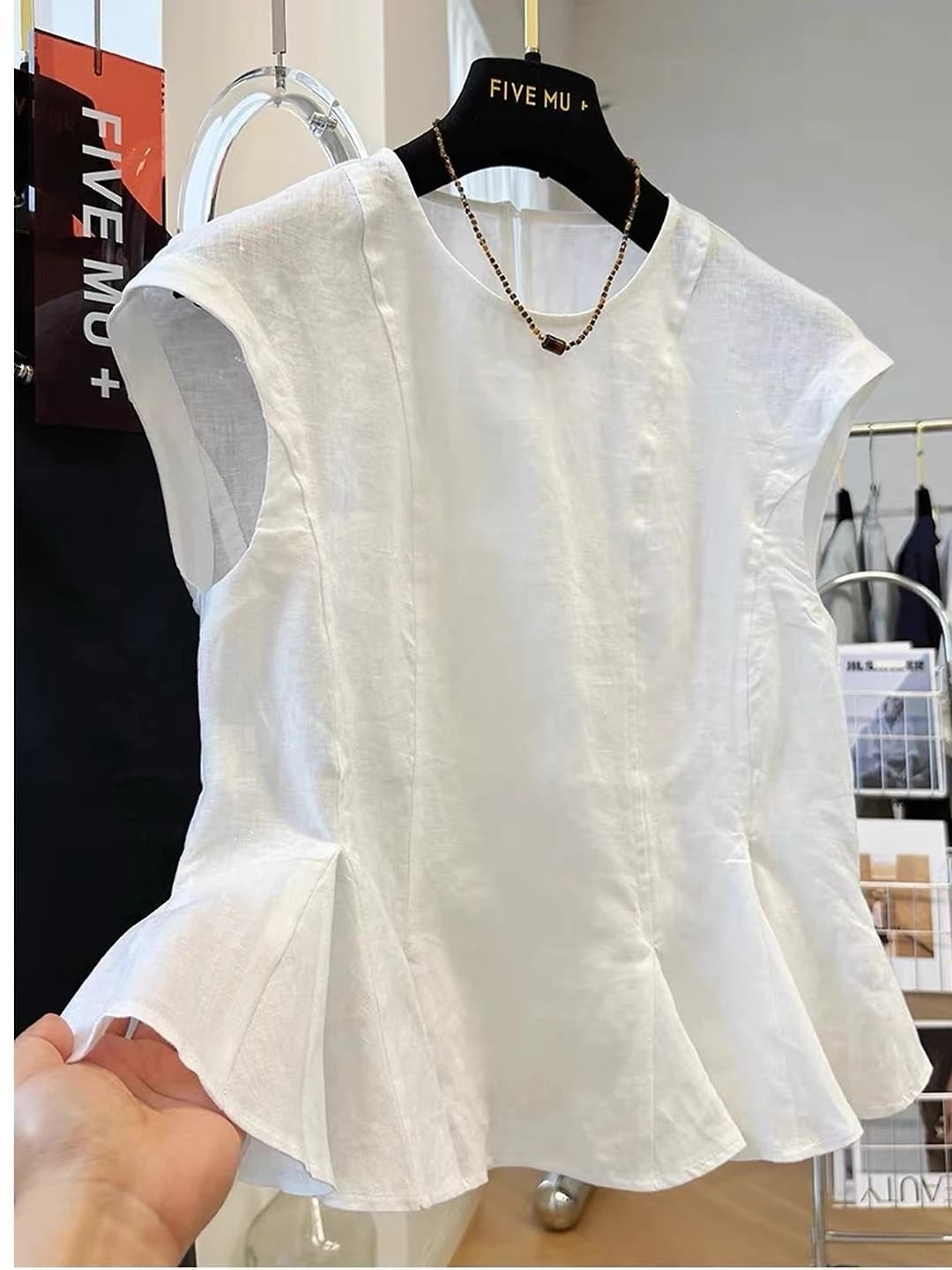 Women's summer sleeveless peplum top, crew neck, loose fit, casual t-shirt