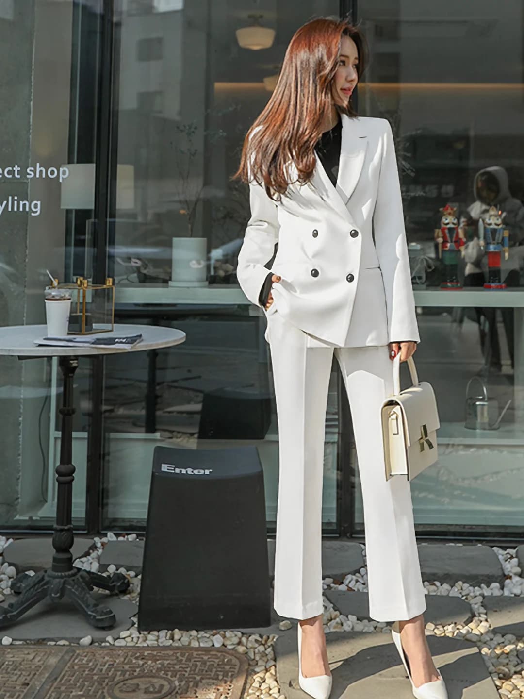 White two-piece suit