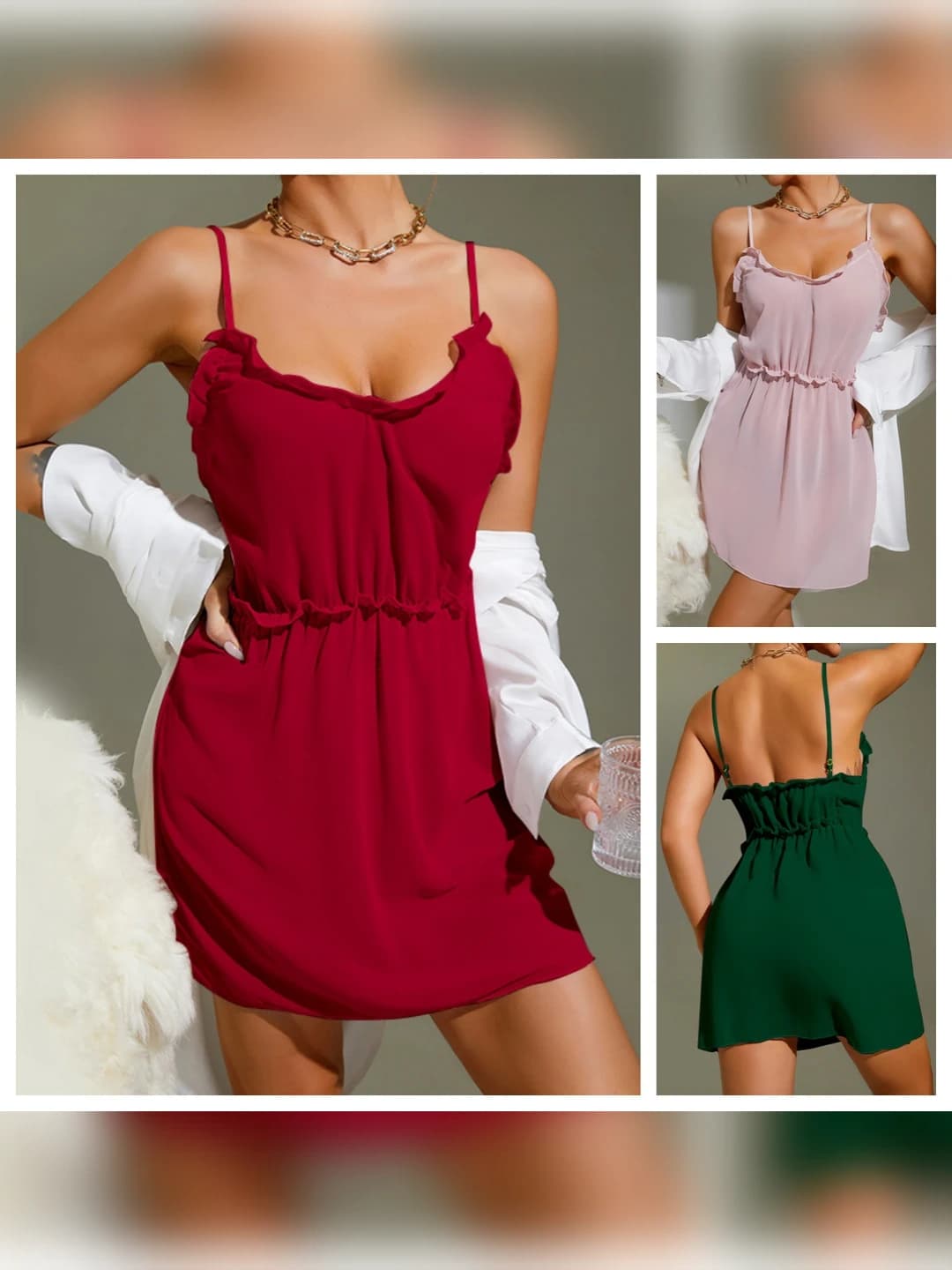 Women's chiffon nightgown, sleeveless, mini skirt, multi-color, summer, spring, autumn