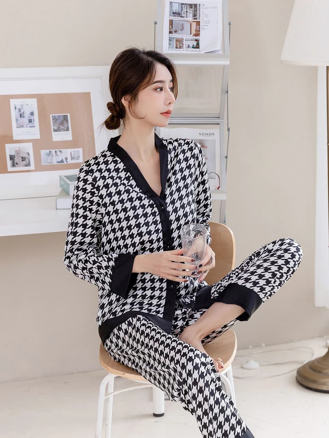 Black plaid, double long