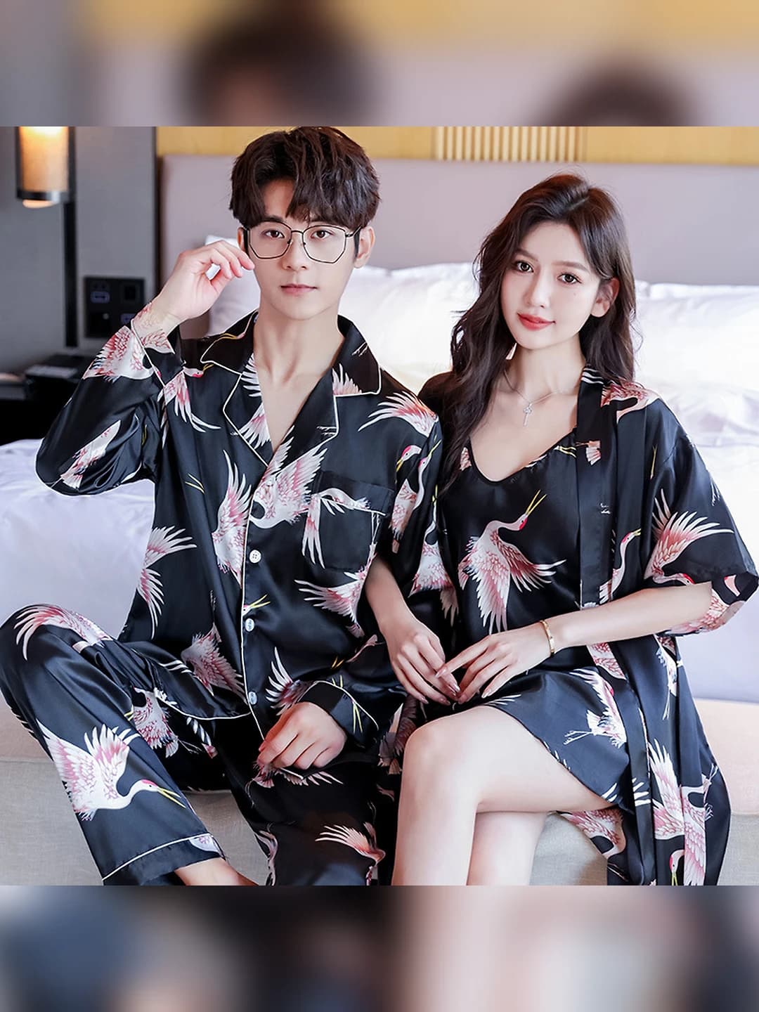Women's couple pajama set: long sleeve shirt and trousers, thin fabric, for all seasons