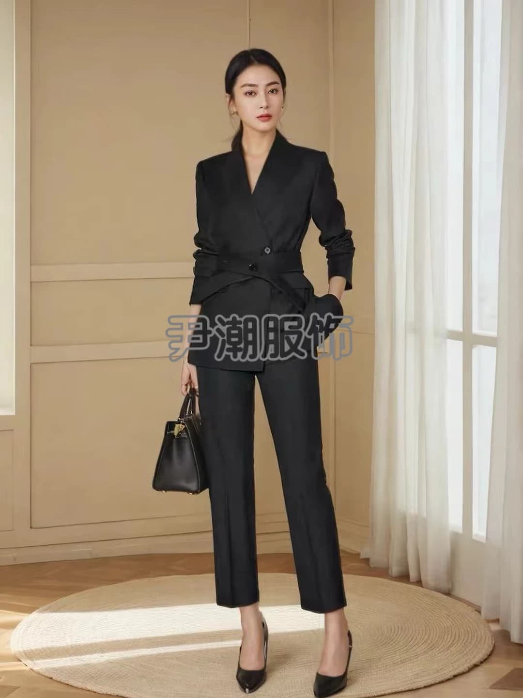 Black straight-leg pants