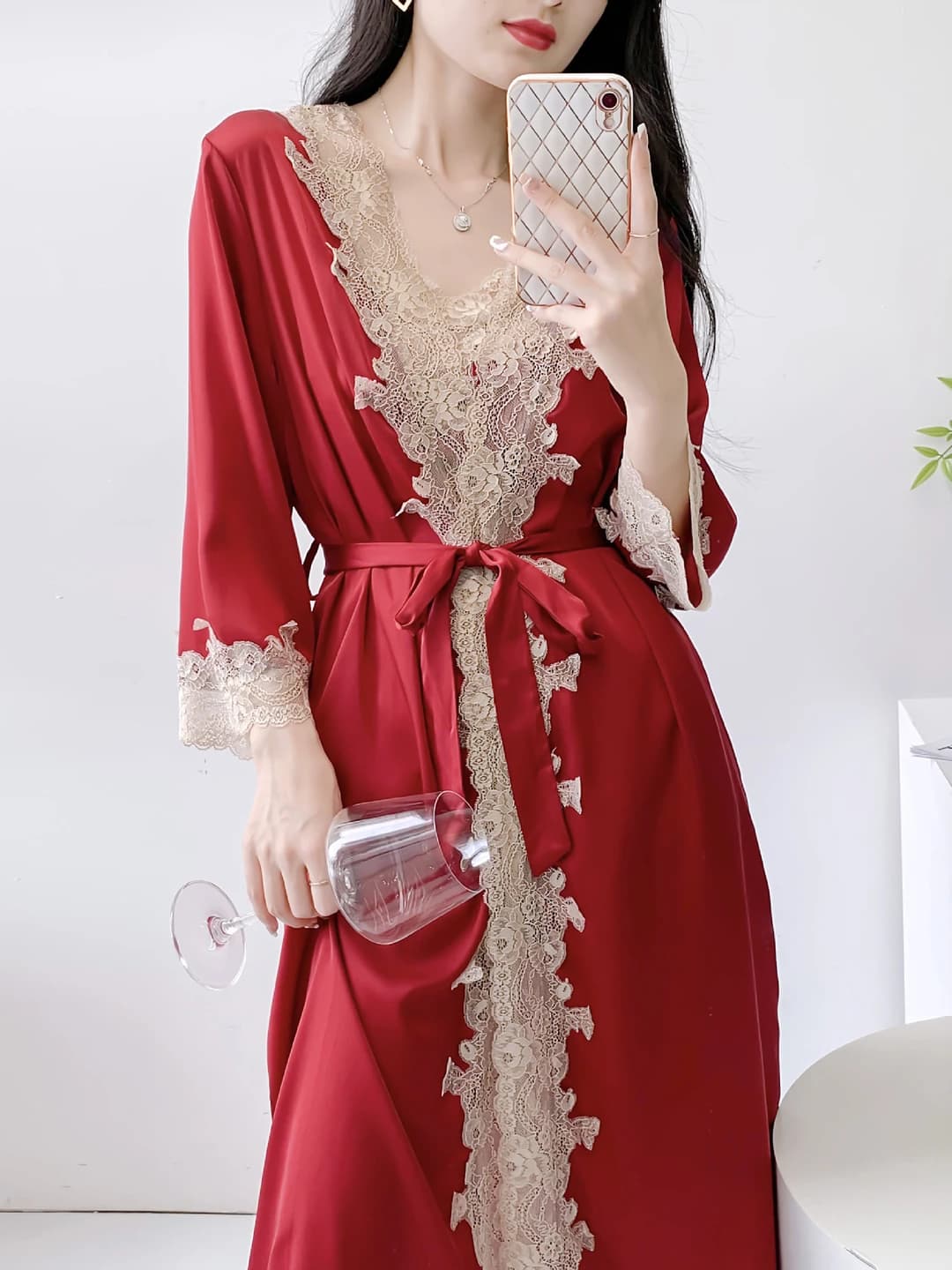 Wine red (0108 robe 3-piece set)