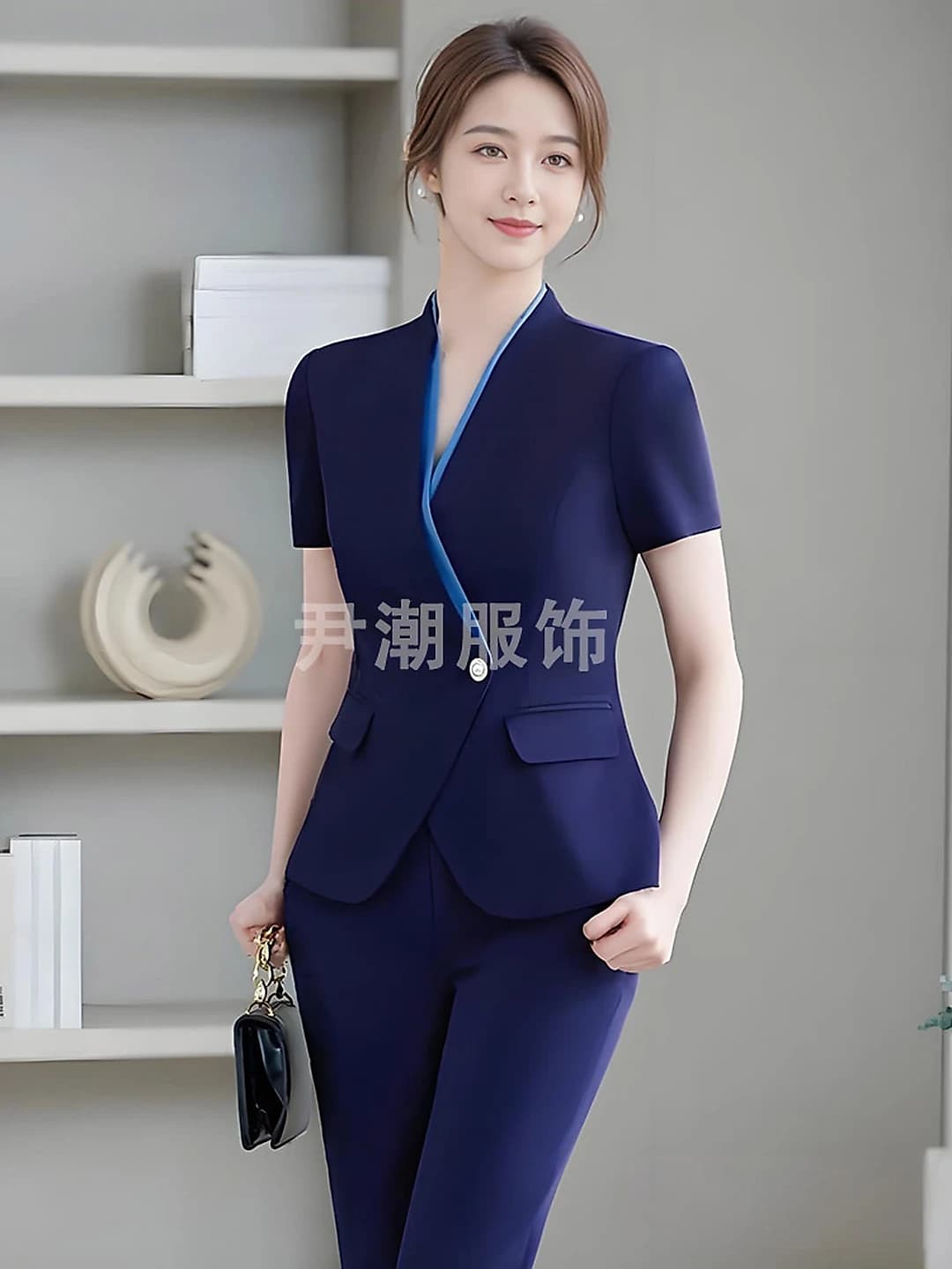 Women's blazer and trousers set, 3/4 sleeve, polyester and spandex fabric