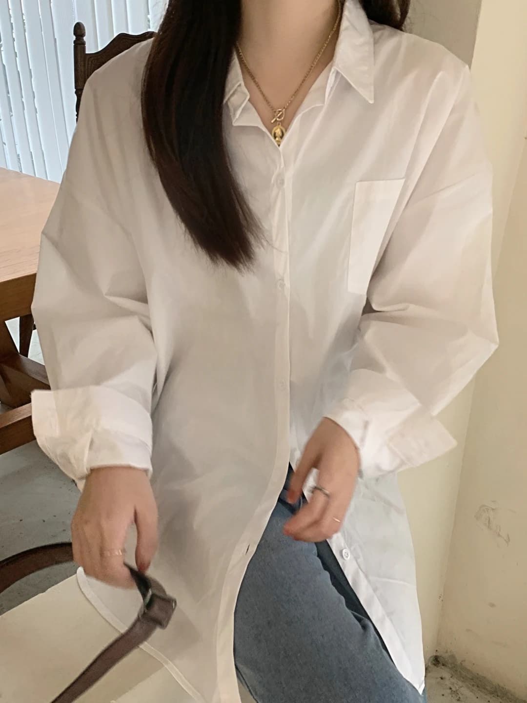 Women's casual long sleeve, long, asymmetrical, loose fit, solid colour, retro shirt