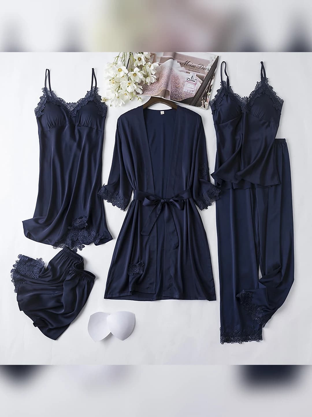 Navy water-soluble floral