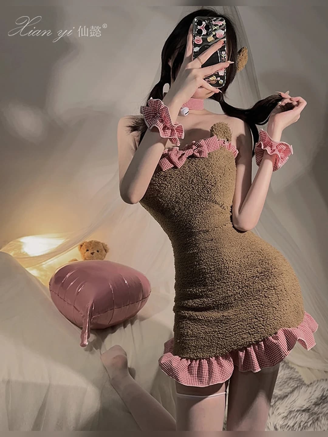 Women's maid costume lingerie dress, polyester fabric, backless, tight fit