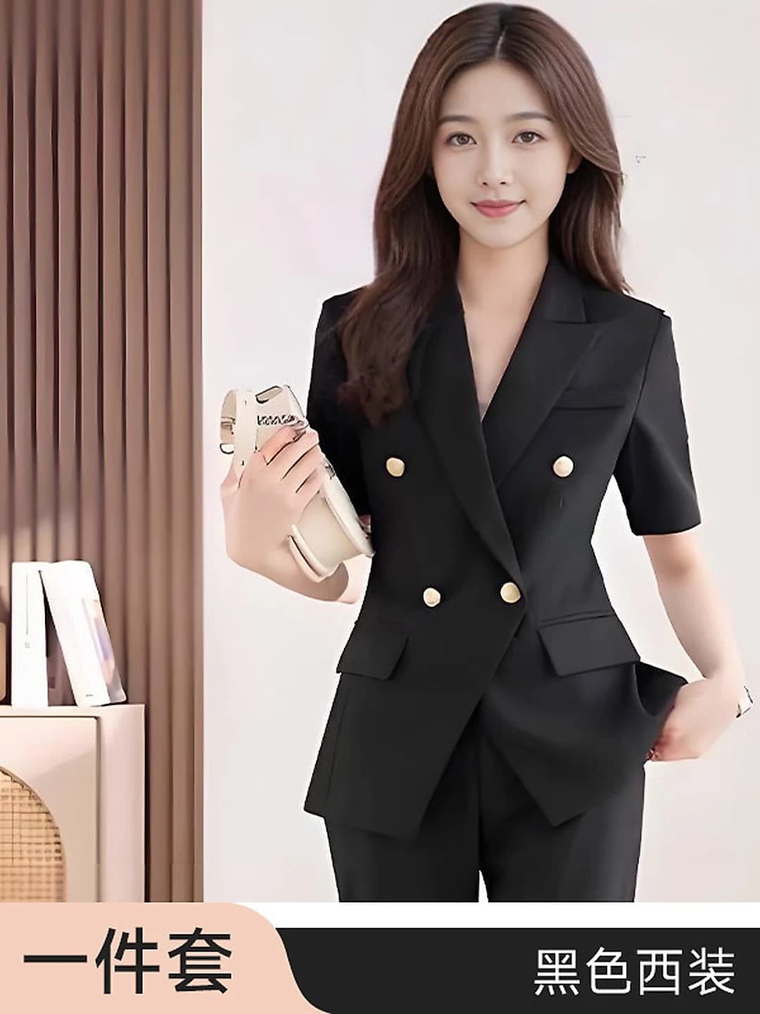 Black short-sleeved suit