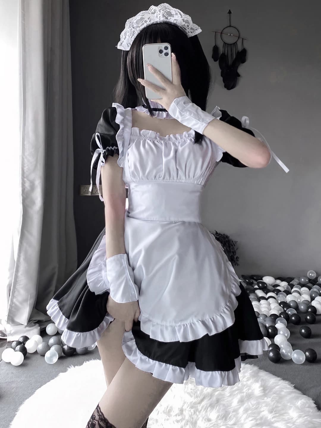Women's Lolita style maid cosplay costume, polyester fabric, main fabric share 90-95%