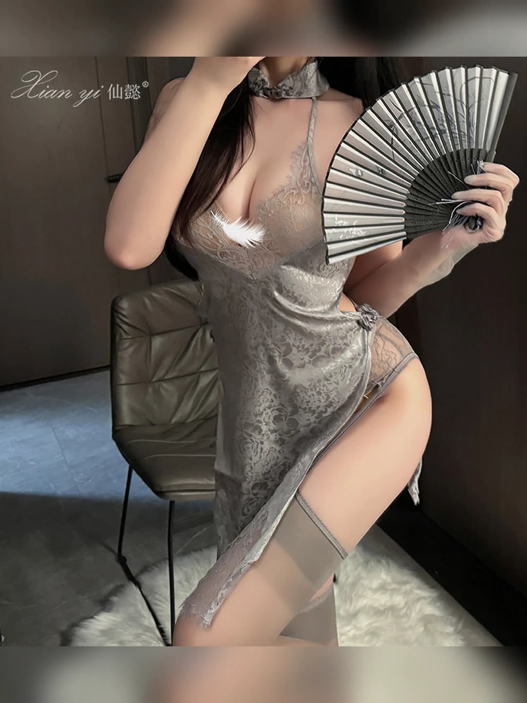 Ayollar uchun erotik dantel qipao ichki kiyim, poliester, 90%–95%