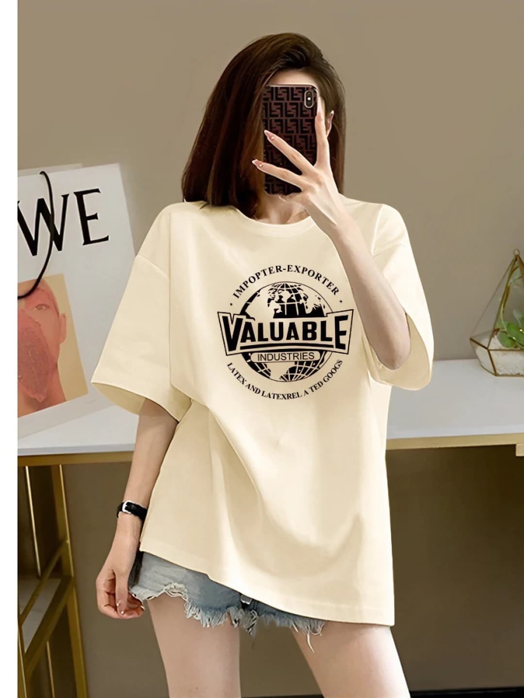 Women's printed t-shirt, crew neck, short sleeve, loose fit, summer