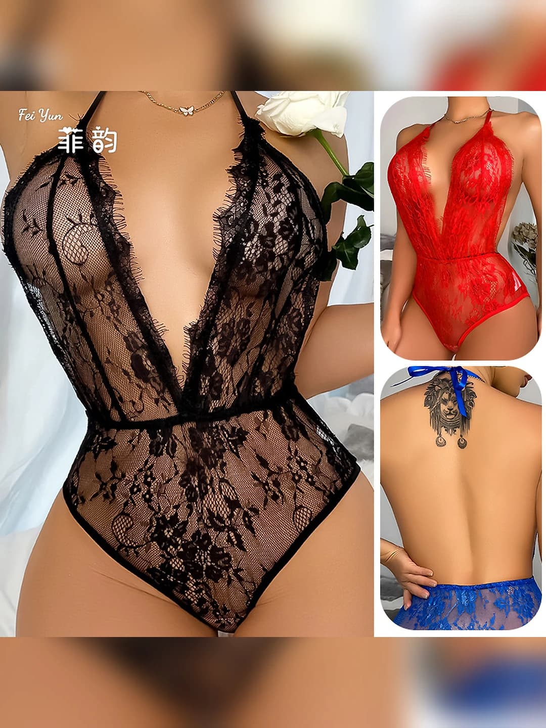 Women's lace lingerie: game costume, polyester fabric, red color