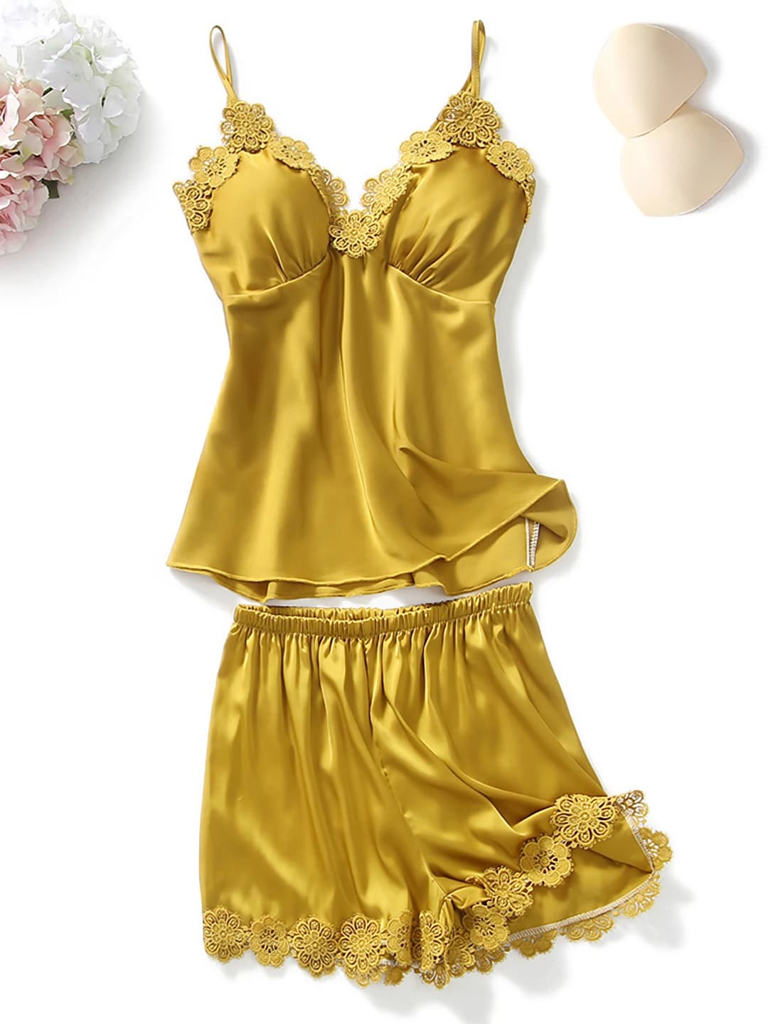 Women's home set (camisole top and shorts) for spring-summer, thin, floral pattern, V-neck, sleeveless, Korean style
