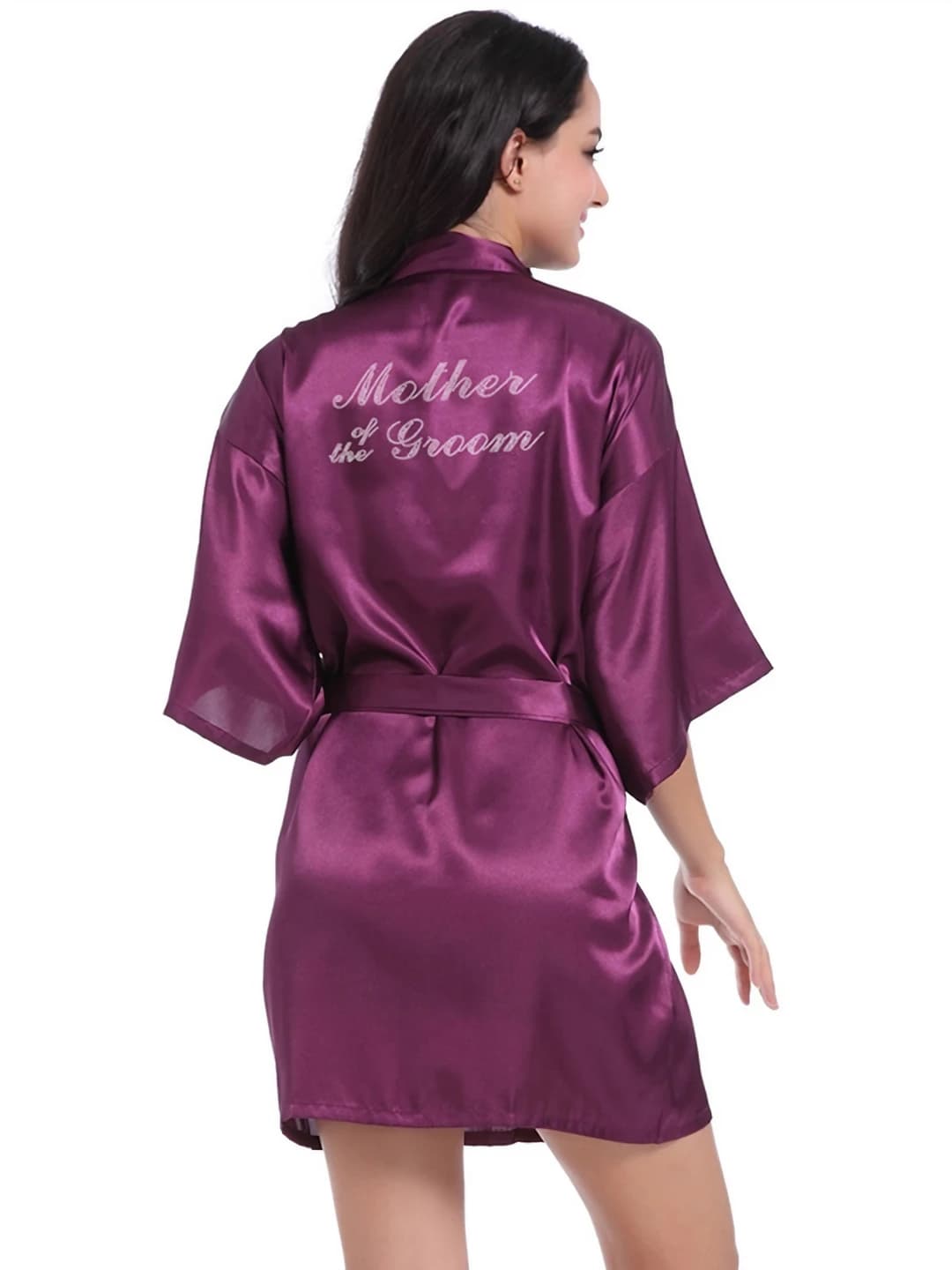 Women's summer cropped satin house robe, V-neck, elbow-length sleeve, thin