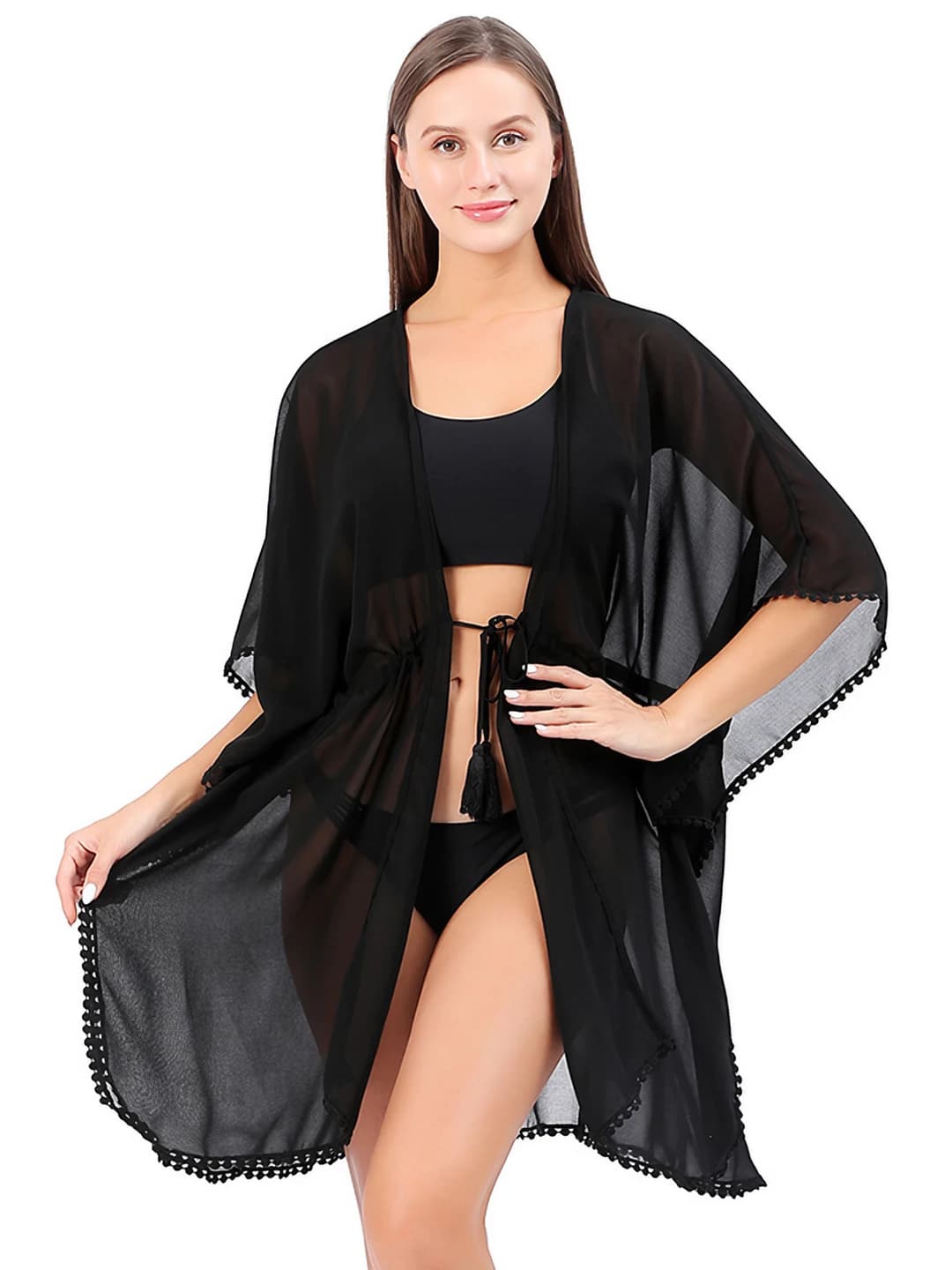 Women's beach tunic: sun-protective, solid colour, V-neck, sleeveless, loose fit, mid-length cardigan