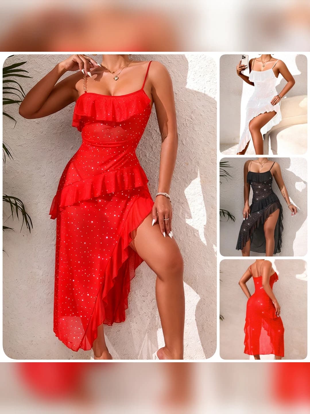 Women's nightgown: sleeveless, long, mesh, multi-layered, deep V-neck, summer, spring, autumn