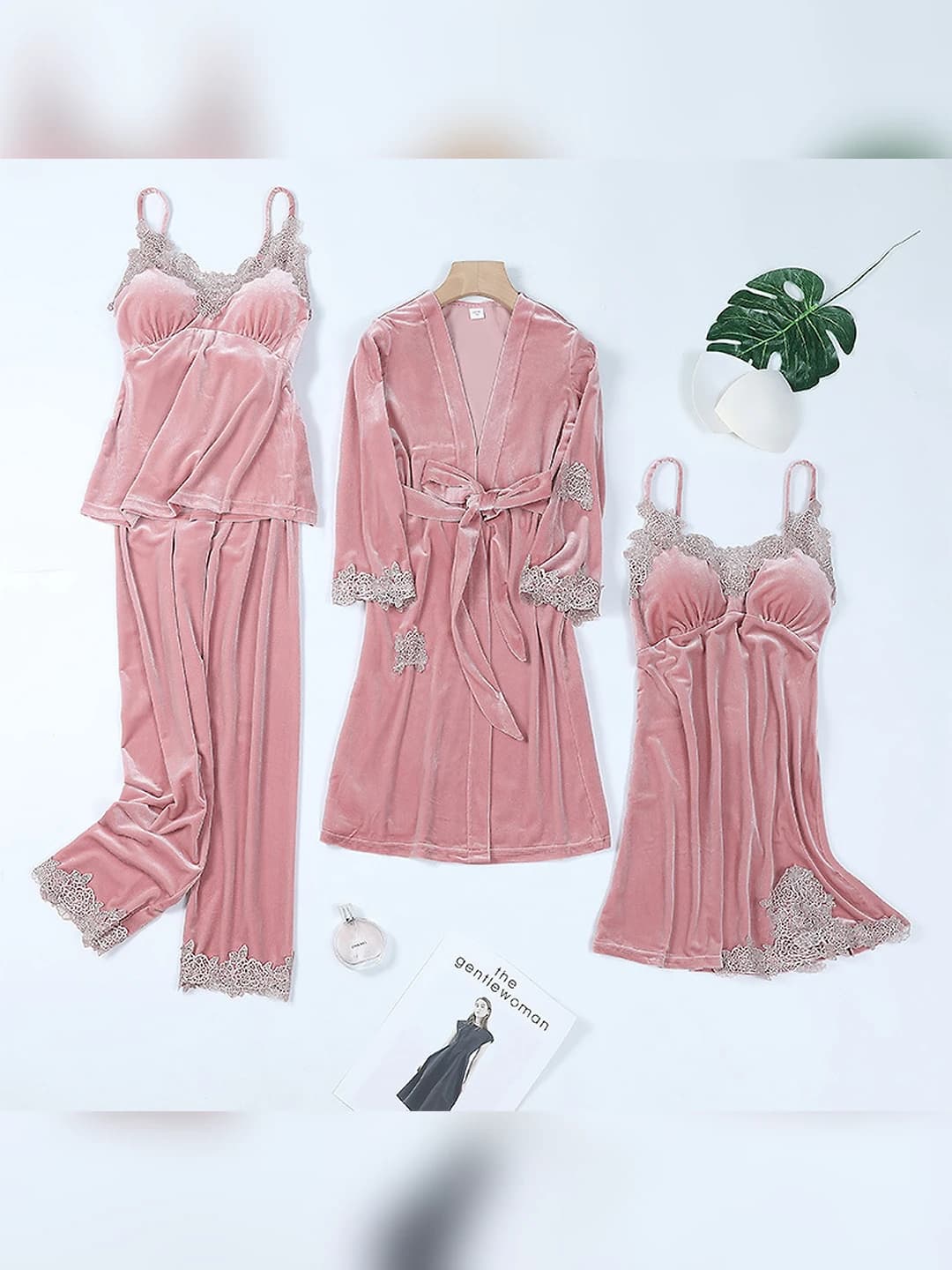 Pink, 4-piece set, water-soluble lace