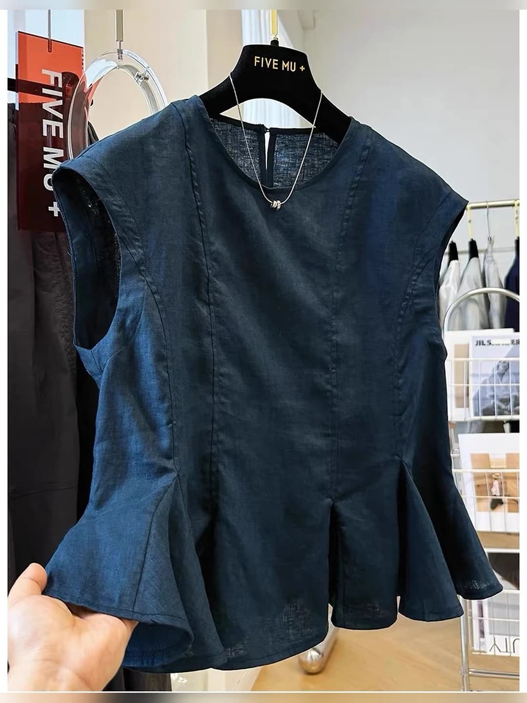 Women's summer sleeveless basque top, crew neck, loose fit, pure cotton, preppy style