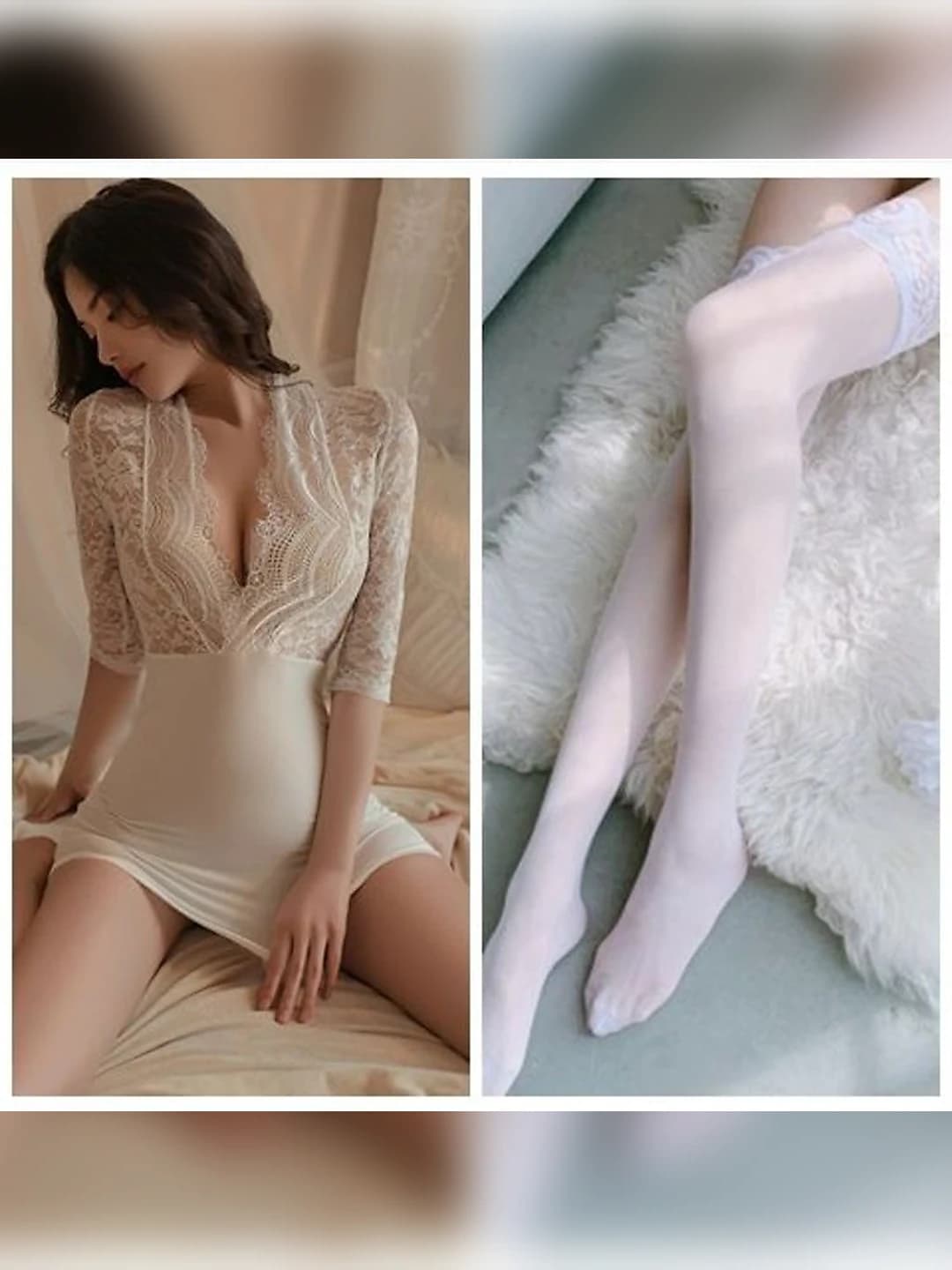 White pencil skirt + white lace tights