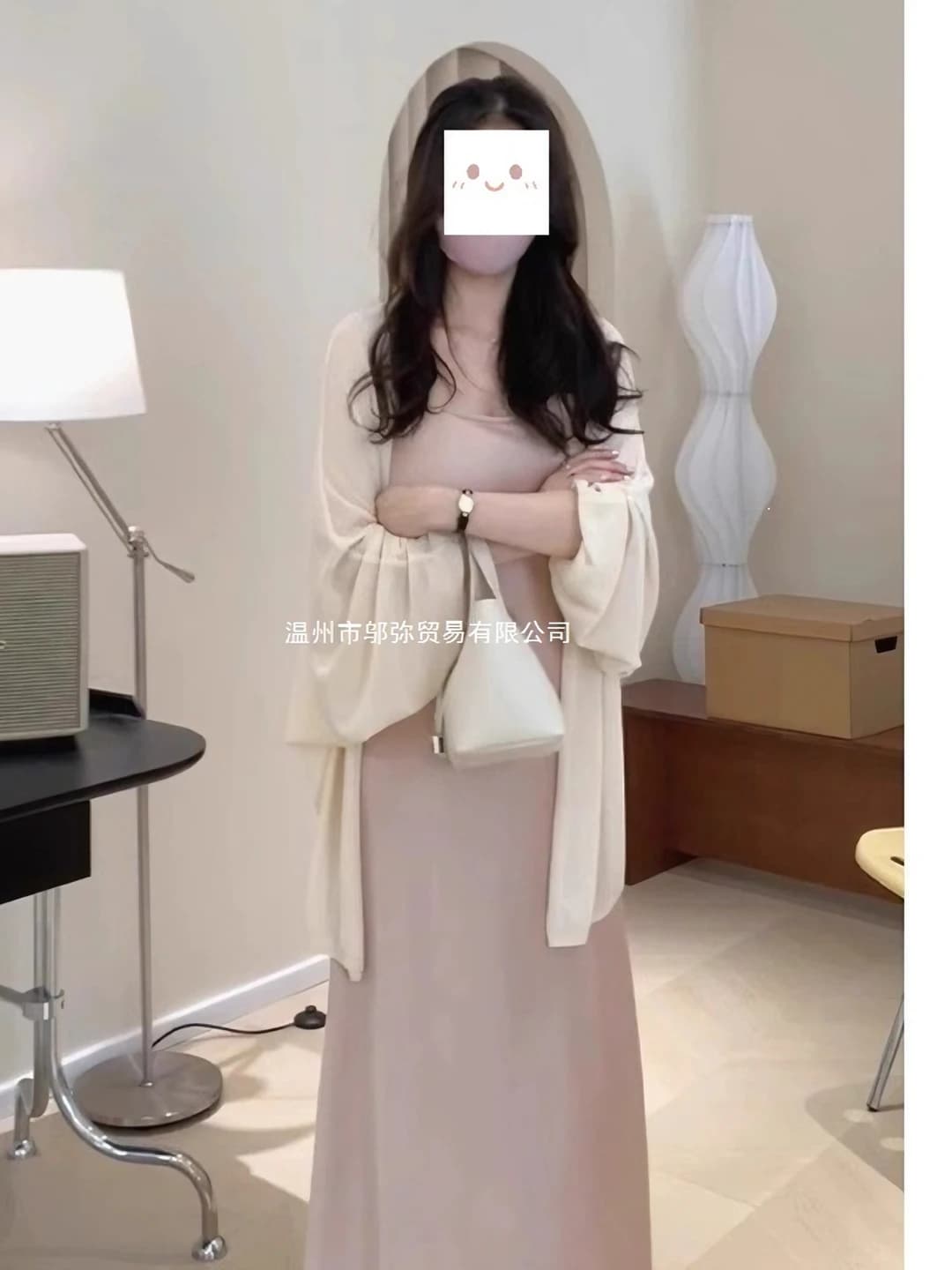 Women's summer thin mid-length ice-silk fabric cardigan, V-neck, sleeveless, sun-protective, solid colour