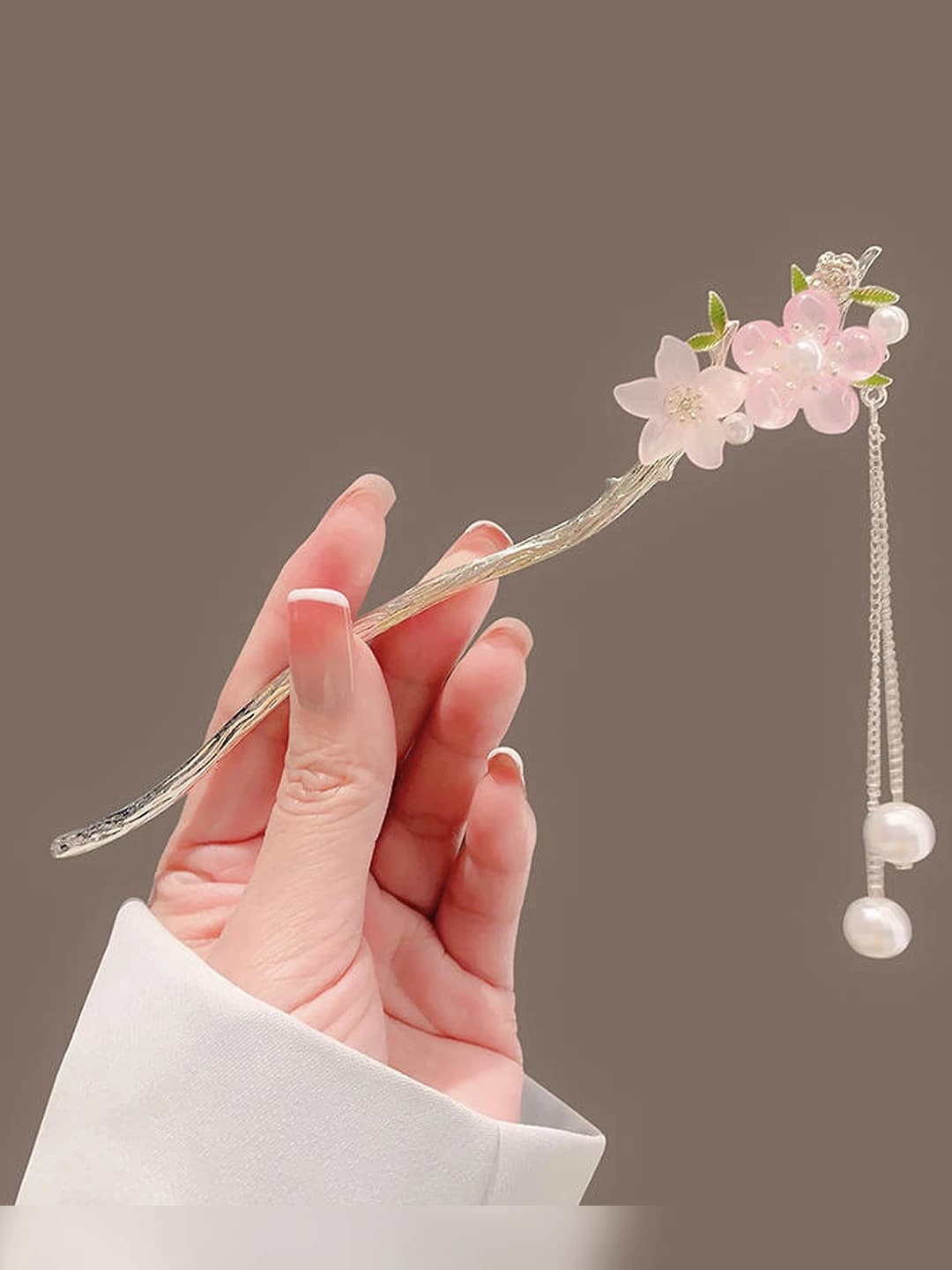 1# Pink peach blossom hairpin