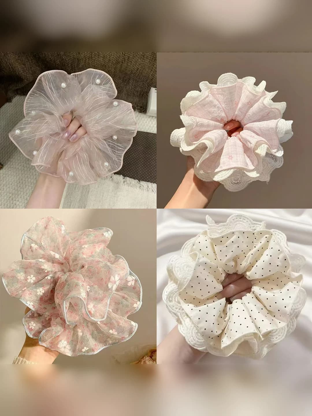Ayollar uchun koreys uslubida retro dantel to'qima rezinka, polka dot va geometrik dizaynli