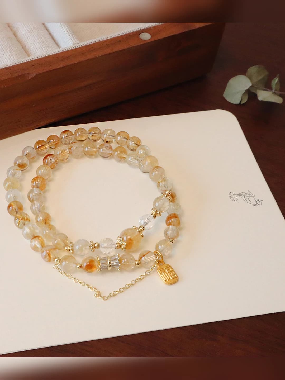 Natural yellow crystal, 2 rings, Fu