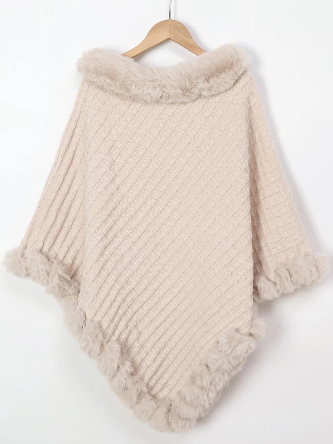 Women's warm solid colour retro poncho autumn-winter