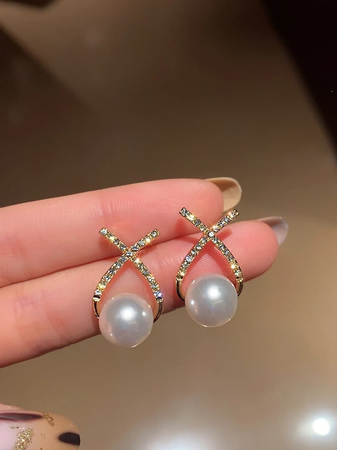 9# Cross pearl earrings - silver gold