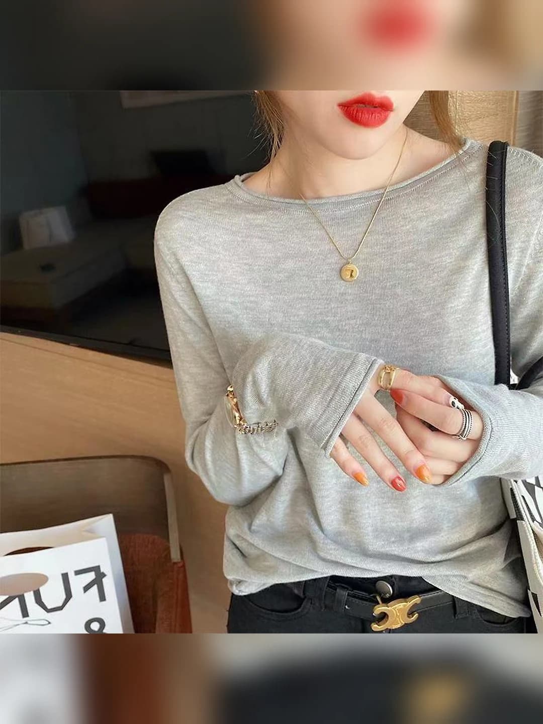 Women's white long-sleeve knit sweater pullover, crew neck, loose fit, spring-autumn and autumn-winter