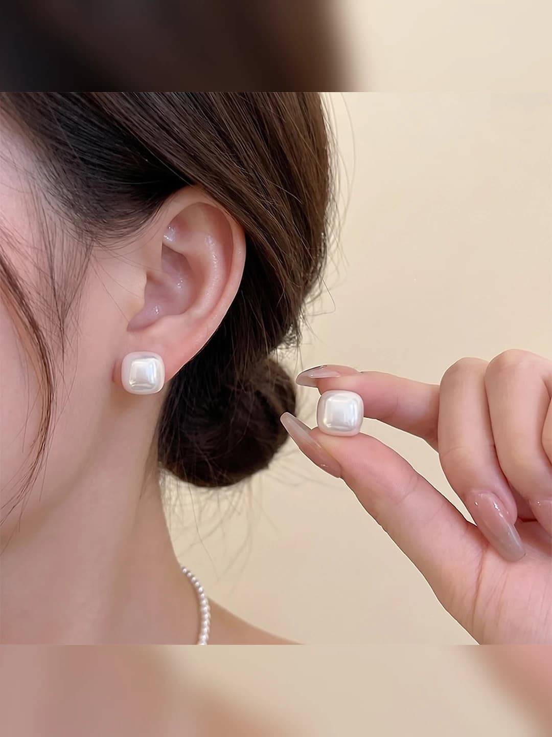 21# Square pearl studs [White] 1 pair