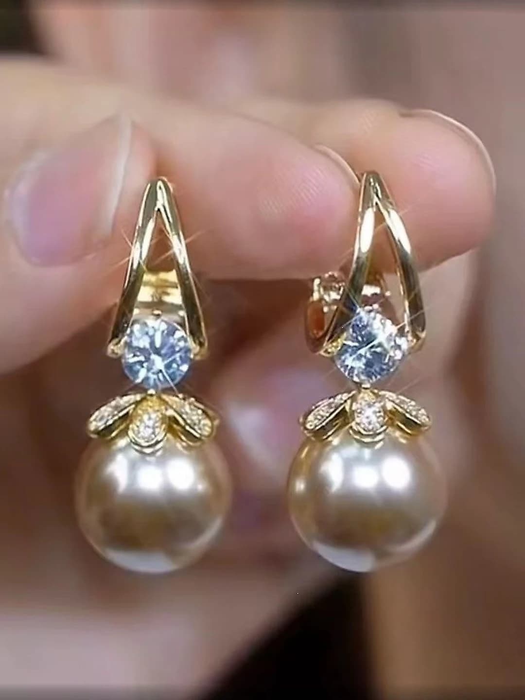 4# Diamond champagne faux pearl alloy earrings